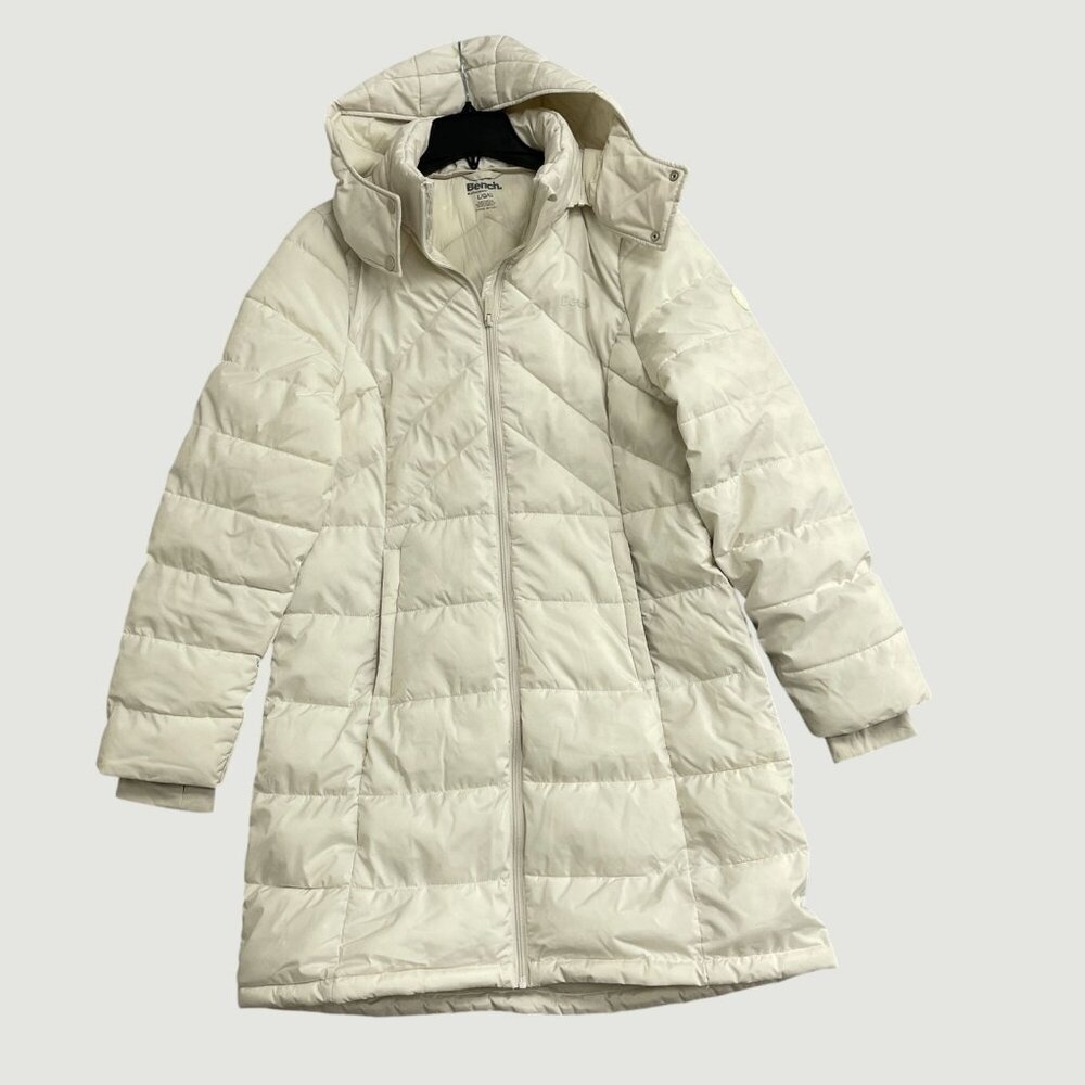 Bench Women's L Long Puffer Coat With Hood Water & Wind Resistant Beige JCK36